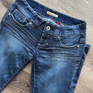 Vtg Y2K Guess Daredevil low rise stretch denim distressed dark wash jeans / 25